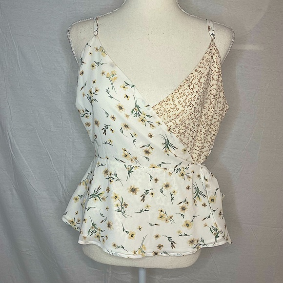 Paper Crane Tops - Floral Cross Front Peplum Blouse With Adjustable Straps